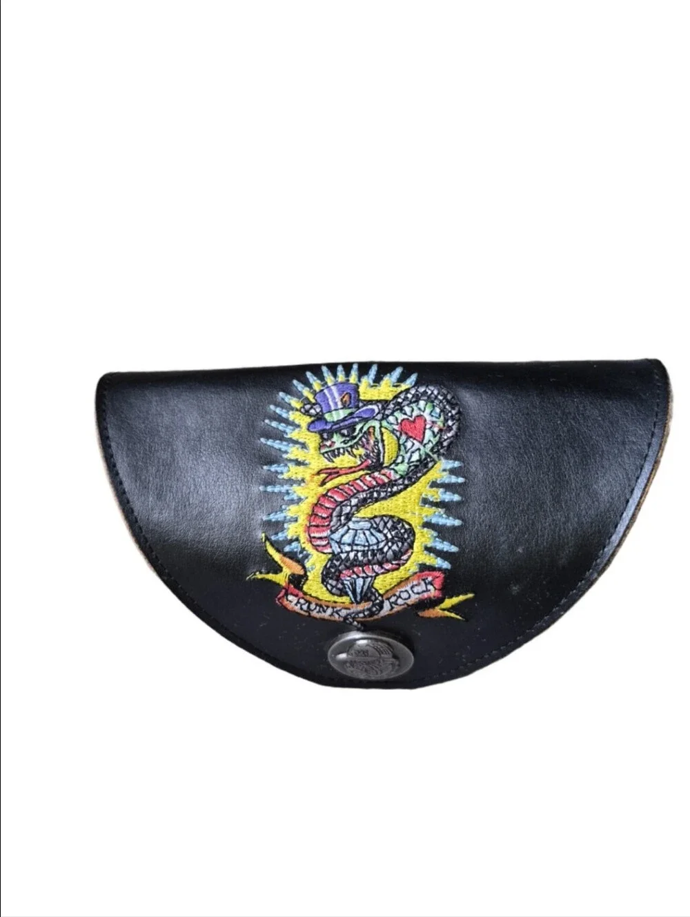Ed Hardy Black Leather Sunglasses Pouch with Yellow Tattoo-Print Cleaning Cloth